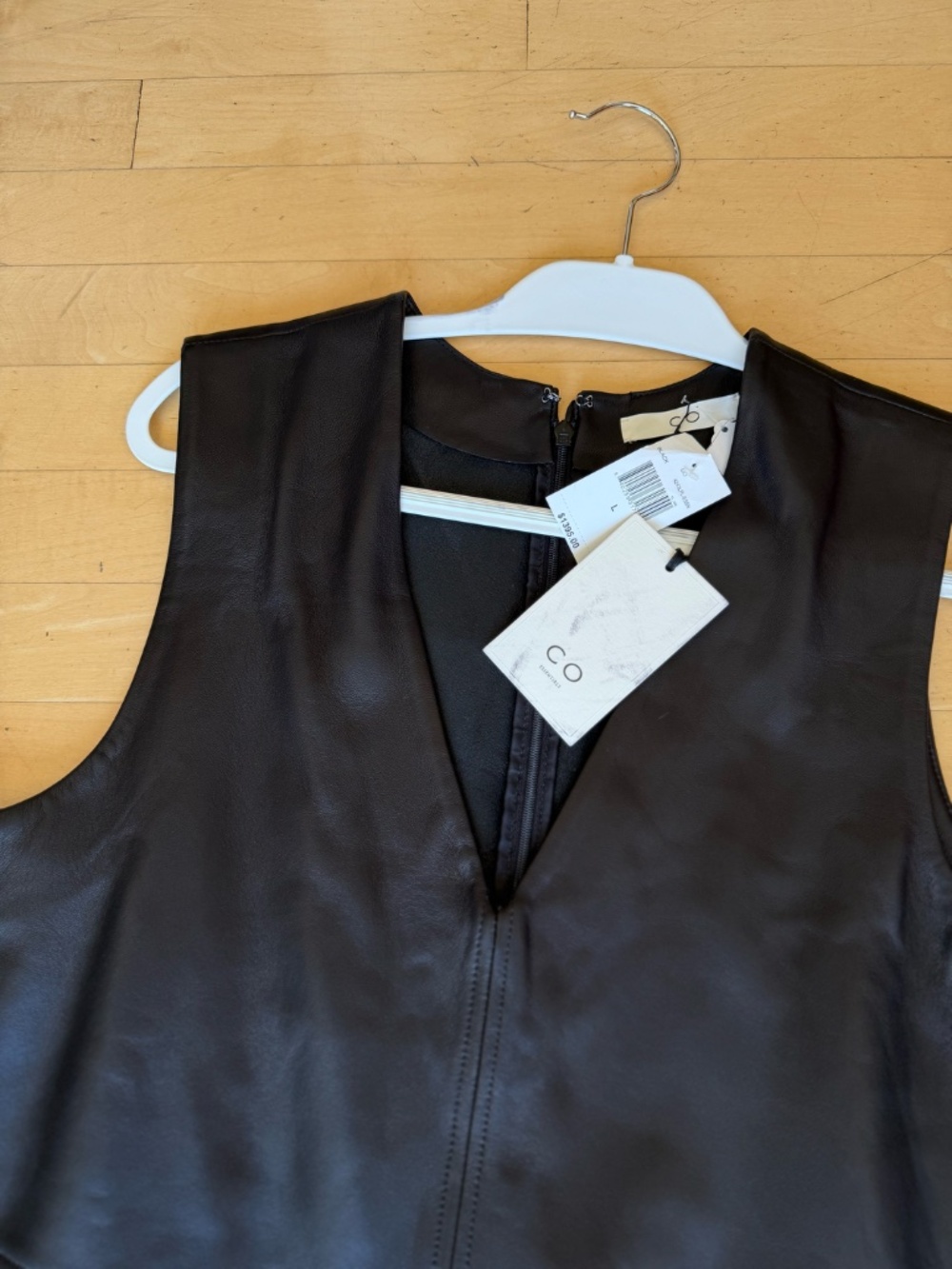 NEW CO black leather V neck midi dress, L, GP1526 - Picture 3 of 5